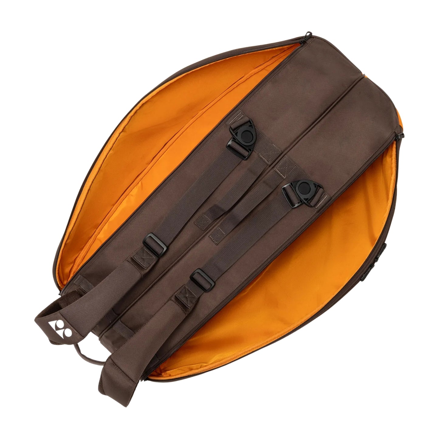 Open Yonex racket bag on a white background