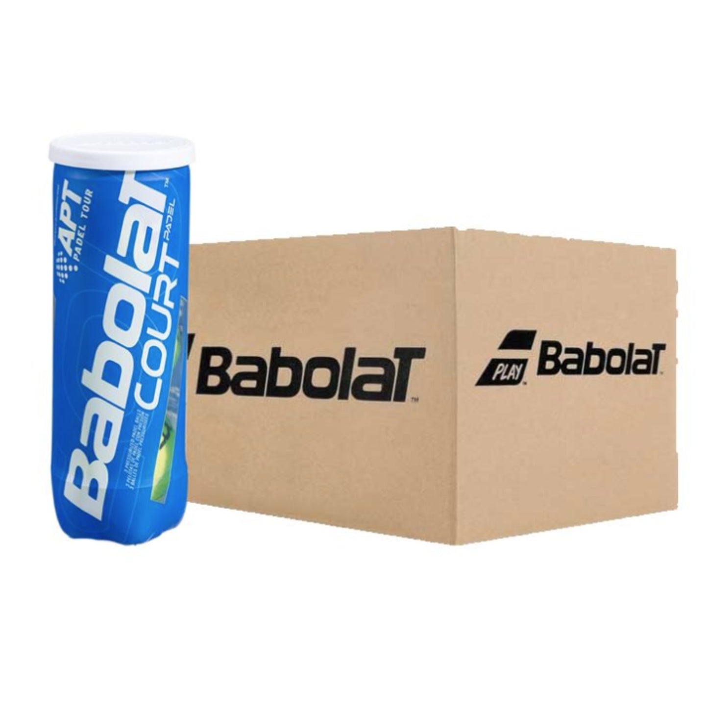 Babolat tennis ball package and box on a white background