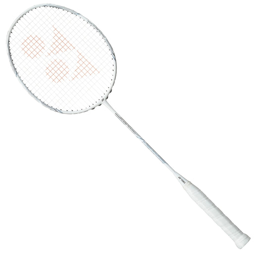 White badminton Yonex racket on a white background