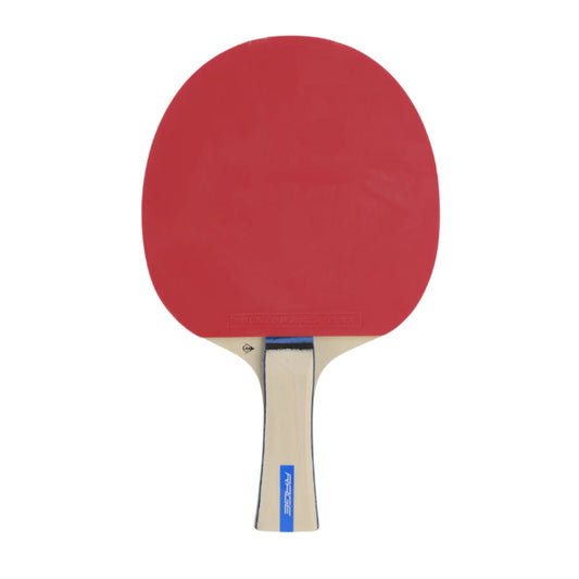 Table tennis racket with a blue line with the word rage on the bottom