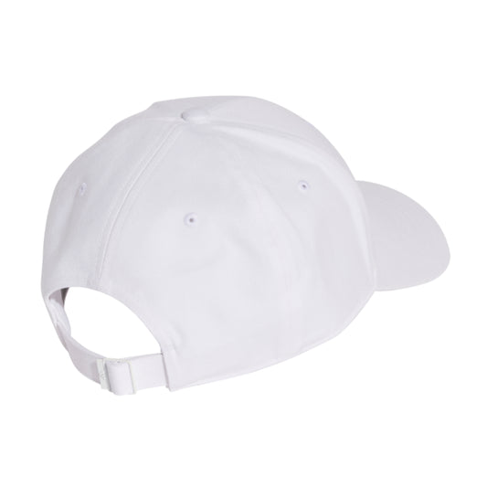 White Adidas cap with black logo on a white background
