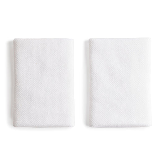 Two white wristbands, displayed side-by-side on a clean white background.
