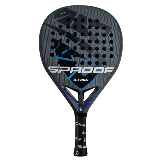 Padel racket with 'Spadda Sting' branding on a white background