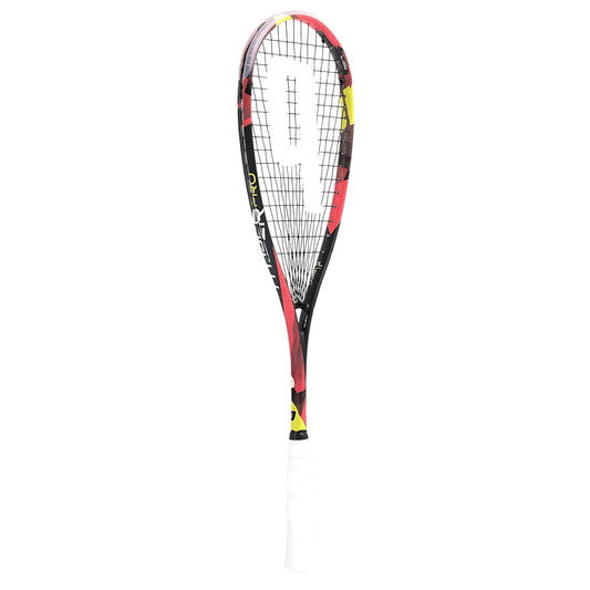 Prince Squash racket with red and black design on a white background