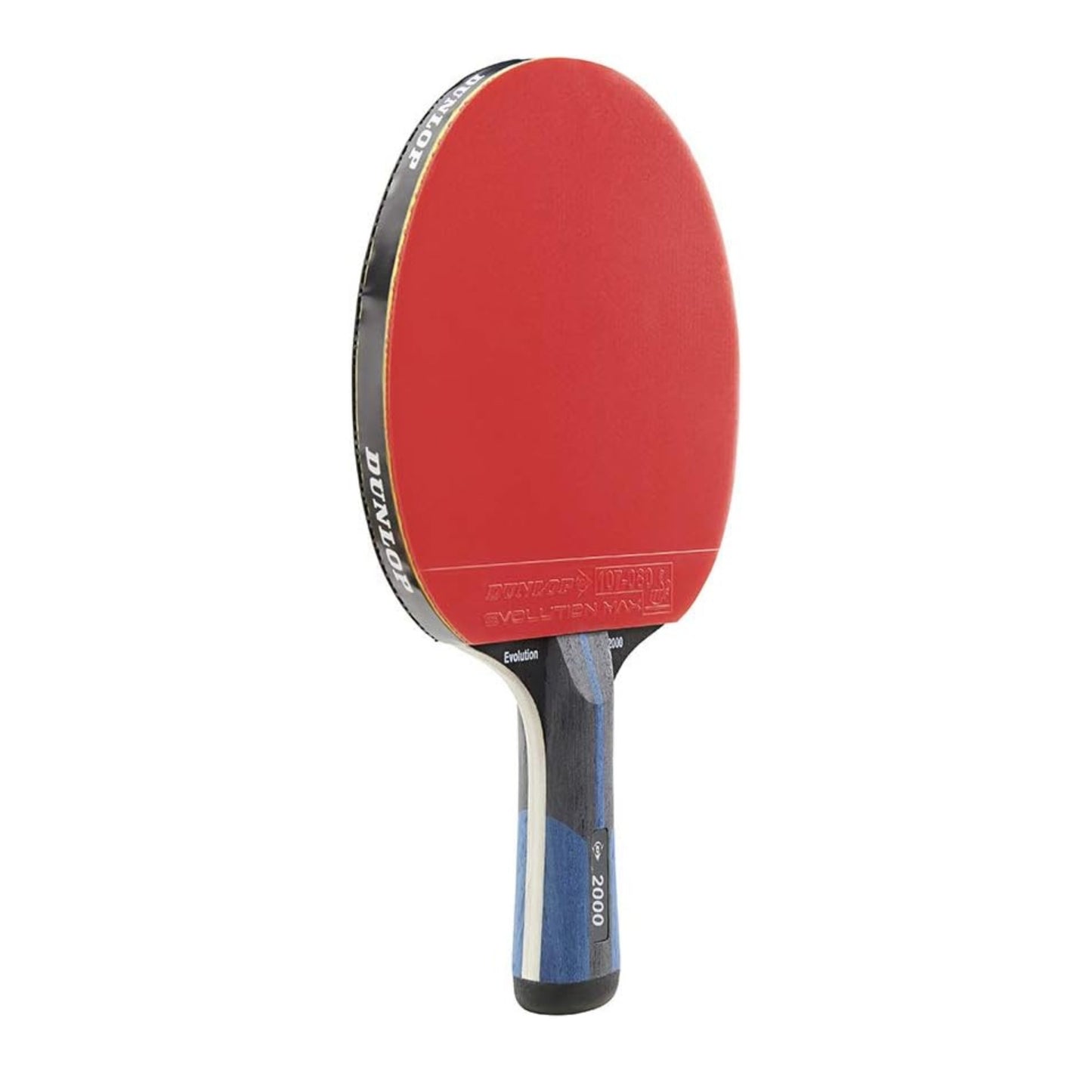 Table tennis bat handle with grey and blue colors and the wording 2000