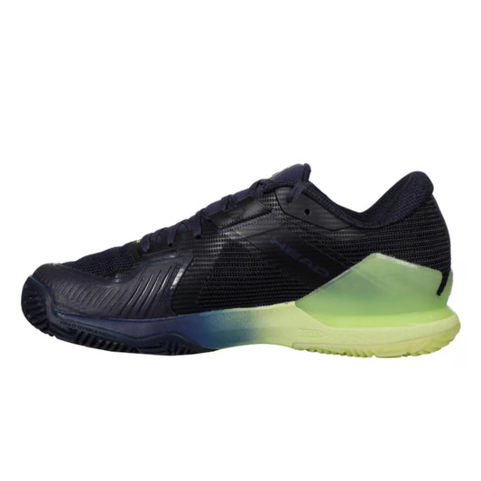 Black padel shoe with green accents on a white background