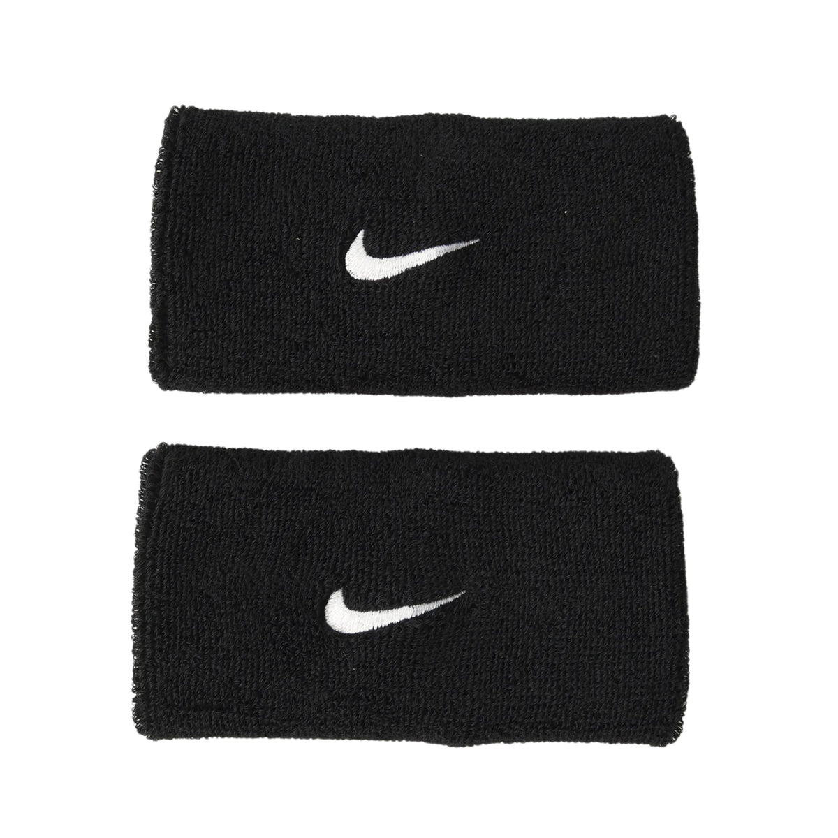 Two black wristbands with white Nike logos on a white background