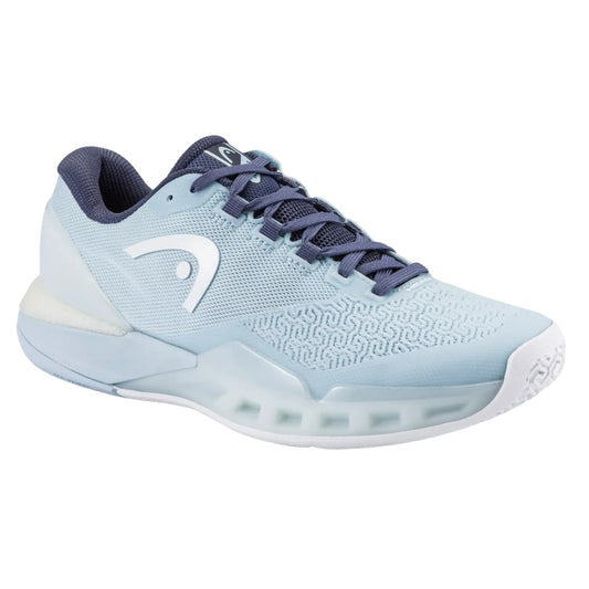 Light blue Head tennis shoe with navy accents on a white background