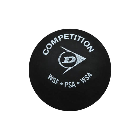 Black squash ball with 'Competition' and logos on a white background