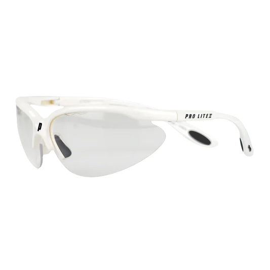 White Prince squash safety glasses with clear lenses on a white background