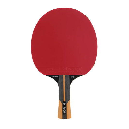 Table tennis bat, with red and grey with orange handle and the wording 1000 on it