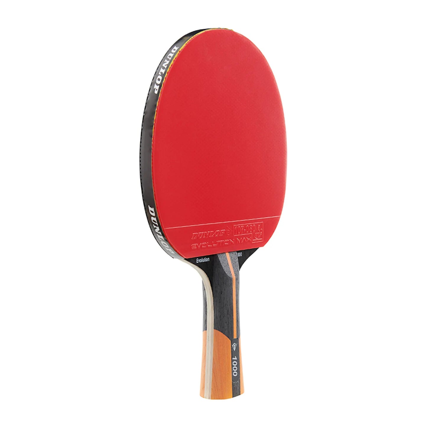 Table tennis bat, with red and grey with orange handle and the wording 1000 on it