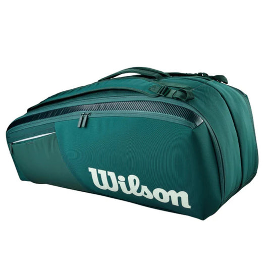 Green tennis racket bag with Wilson logo on a white background