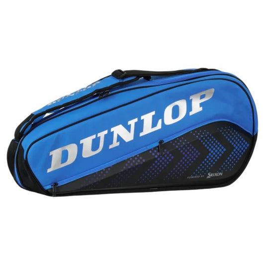Dunlop blue and black 3 racket bag with Dunlop logo across the bag.