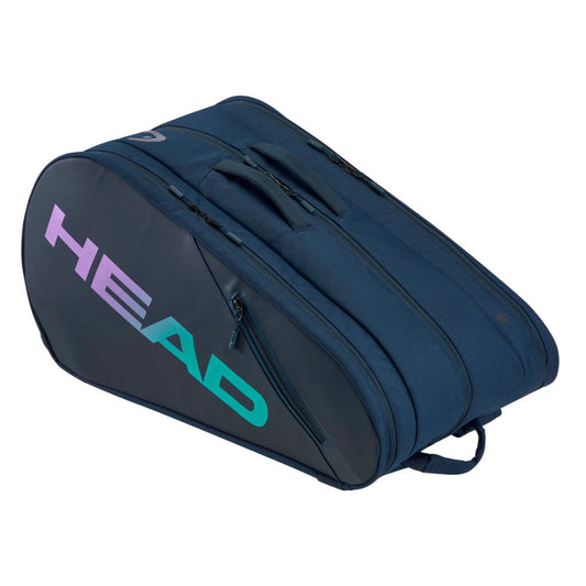 Blue tennis bag with HEAD logo on a white background