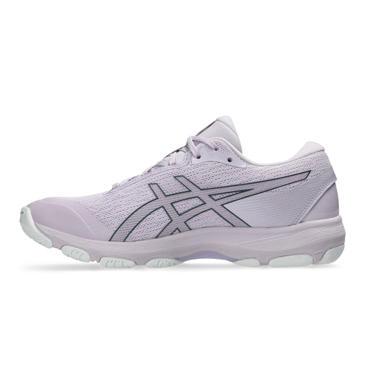 Light pink Asics shoe with black accents on a white background