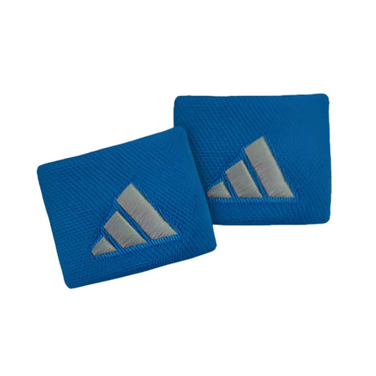 Two blue wristbands with Adidas logo on a white background