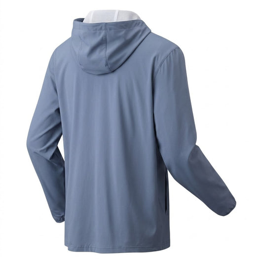 Blue Yonex jacket with a hood on a white background