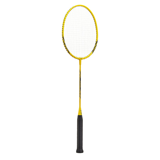 Yellow badminton racket on a white background
