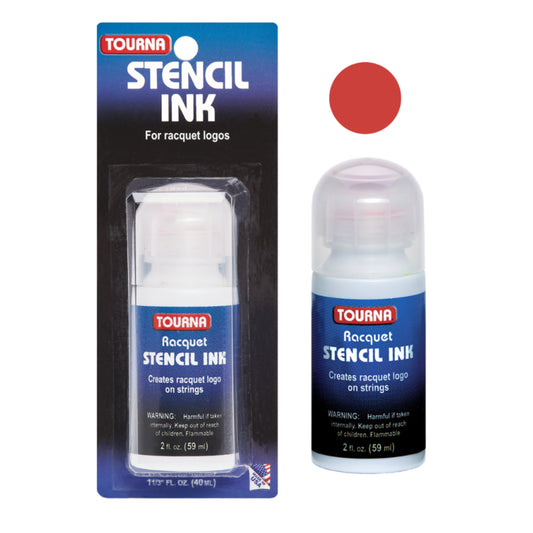 Tourna Racquet Stencil Red Ink packaging and bottle on a white background