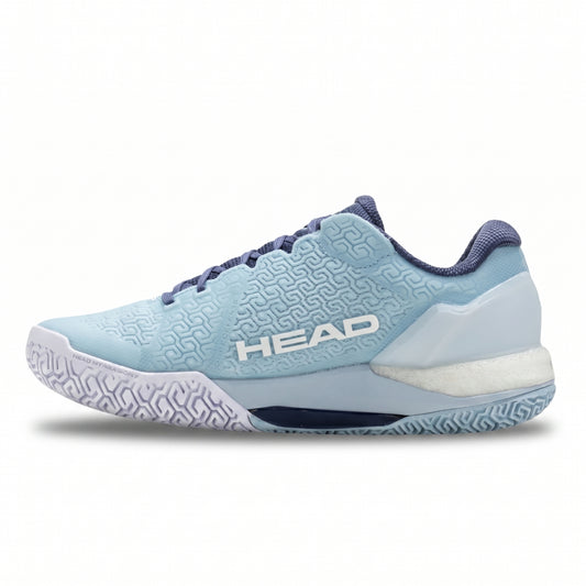 Light blue Head tennis shoe with dark blue accents on a white background