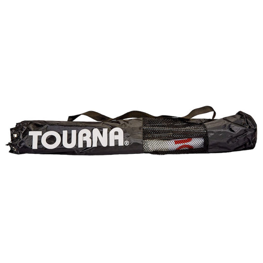 Black net bag with 'TOURNA' branding on a white background