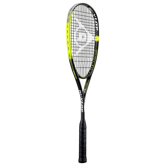 Black and yellow Dunlop squash racket