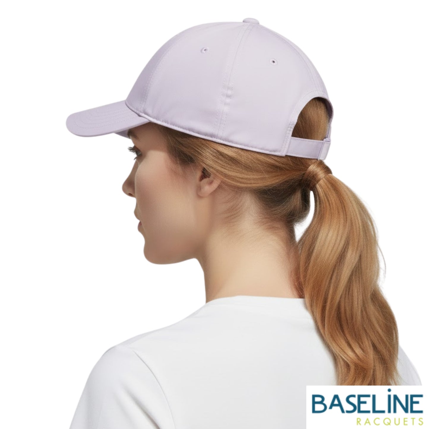 Woman wearing purple cap on a white background