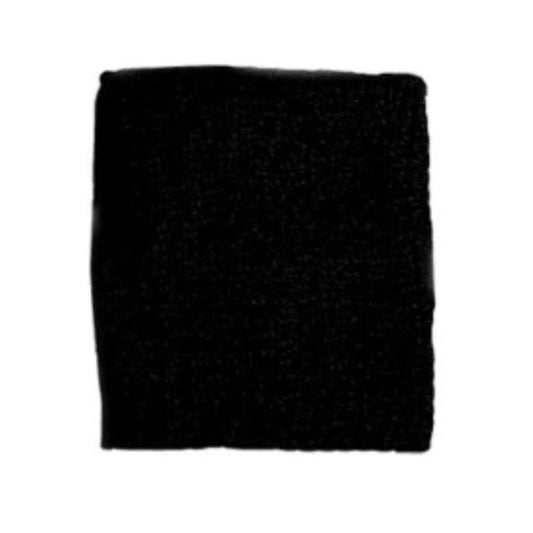 Black Asics wristband with a white logo on a white background