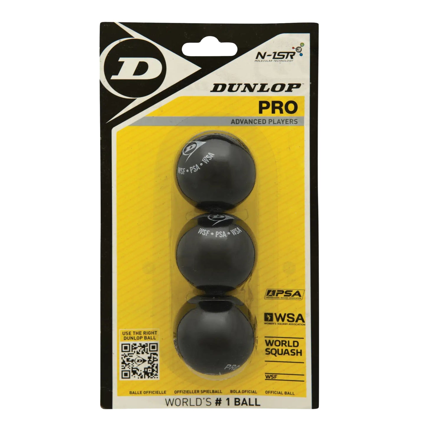 DUNLOP BALL SQUASH PRO DBL YEL BLK (3)