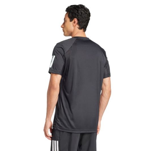Person wearing a black athletic outfit with visible Adidas logo on a white background