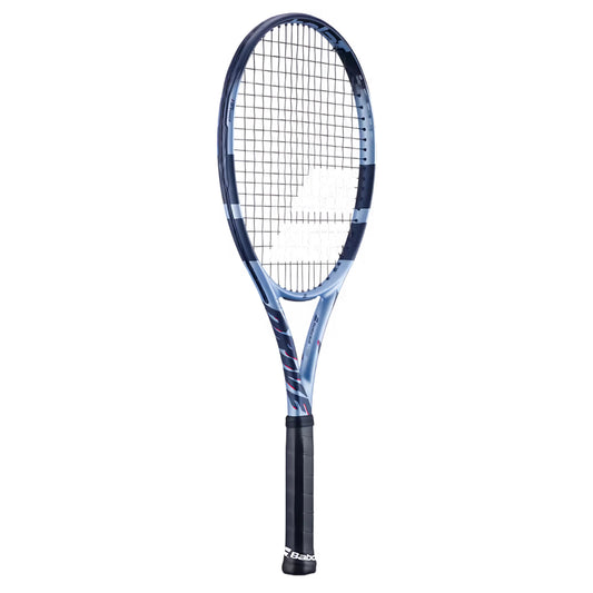 Blue and Navy Babolat racket side view with wording Drive on the right hand side