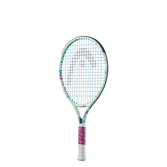 Head Tennis racket with a light green frame and pink handle on a white background