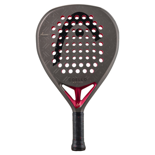 Padel racket with perforated design and visible branding on a white background