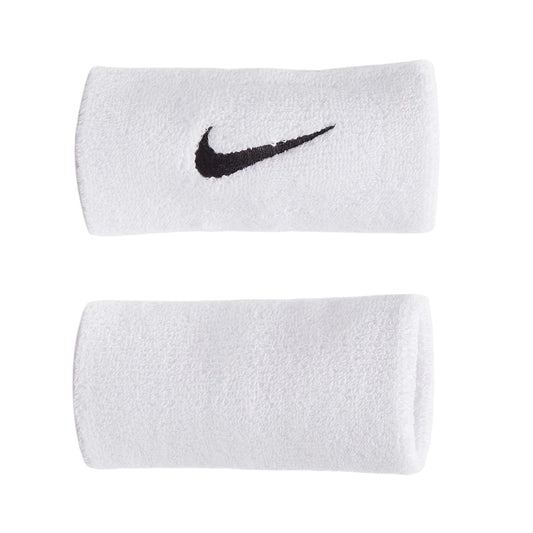Two white wristbands with black Nike logo on a white background