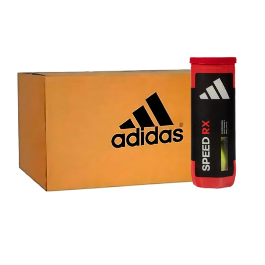Adidas Speed RX tennis ball canister and box on a white background