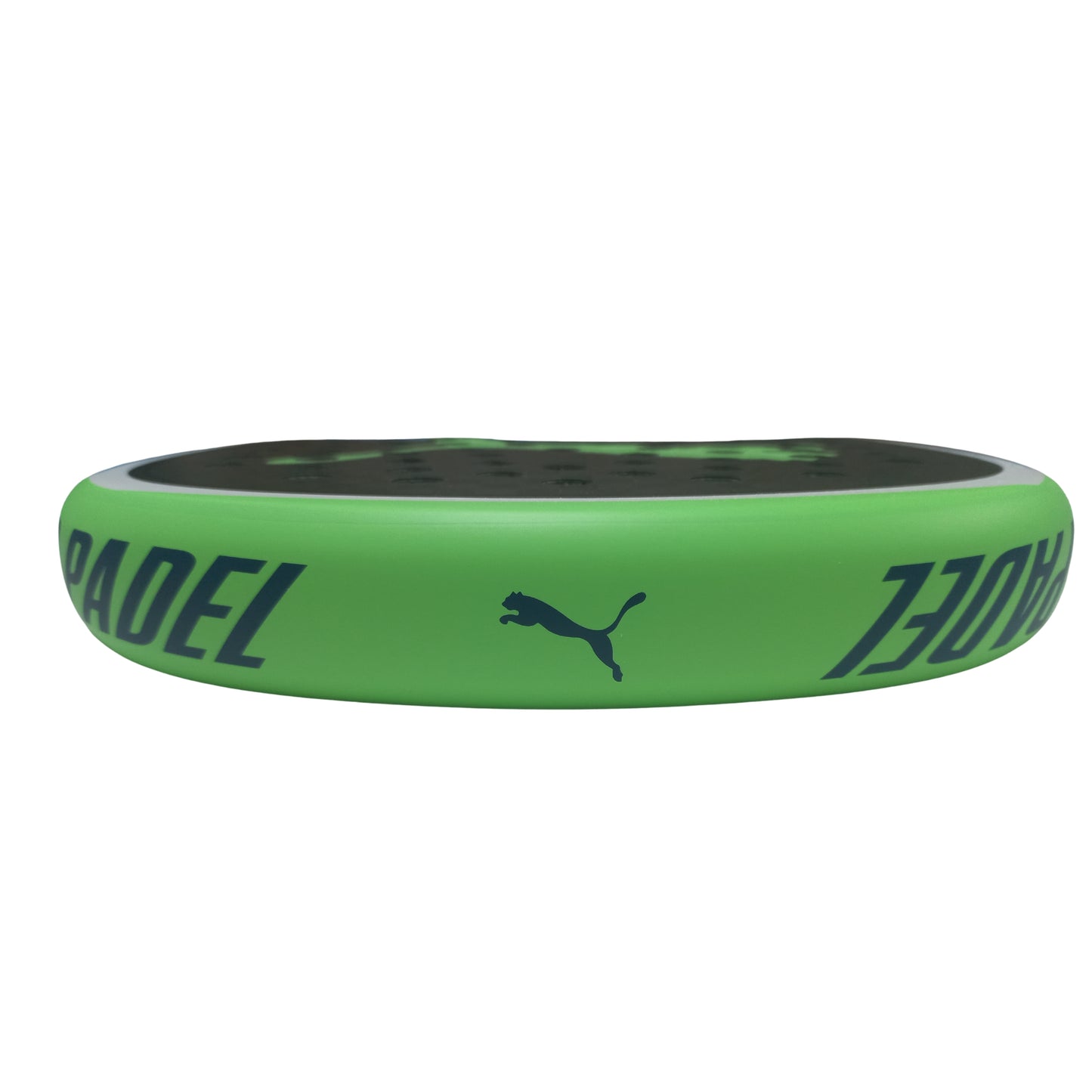 Top view of the Puma Padel racket with the puma logo ontop of the racket