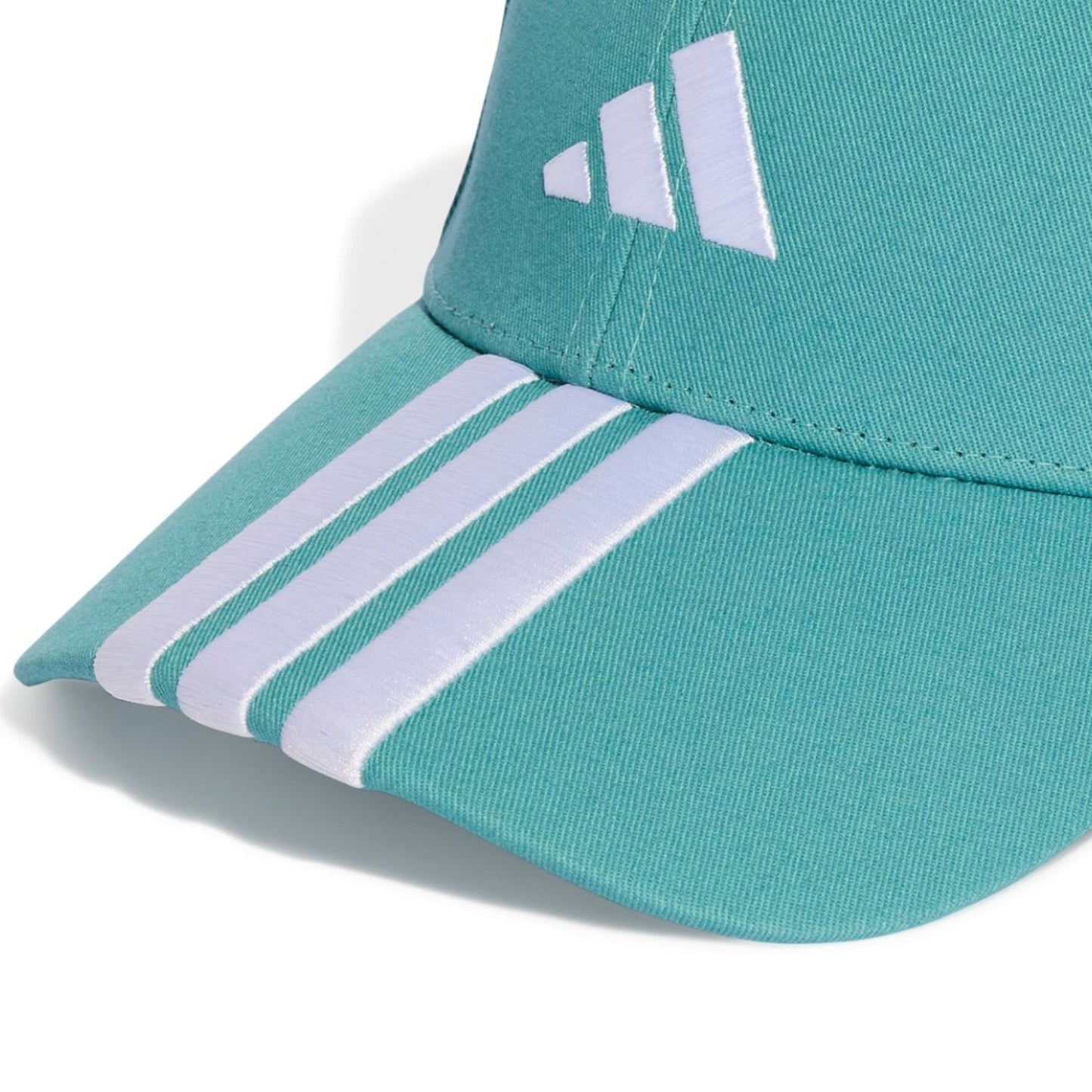 Teal cap with white stripes and Adidas logo on a white background
