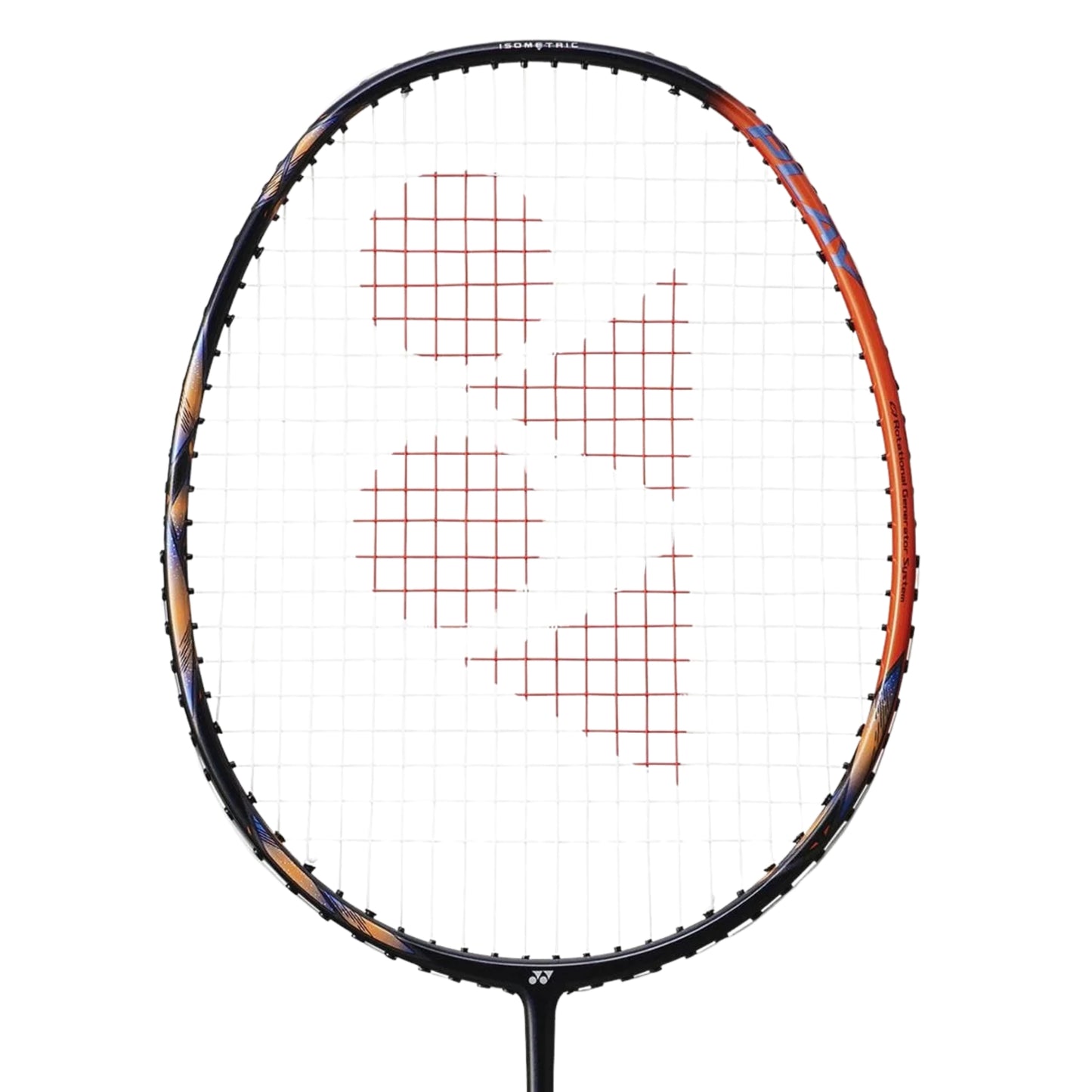 Orange Yonex badminton racket on a white background