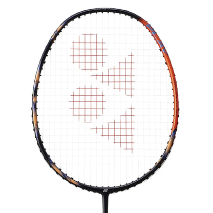 Orange Yonex badminton racket on a white background