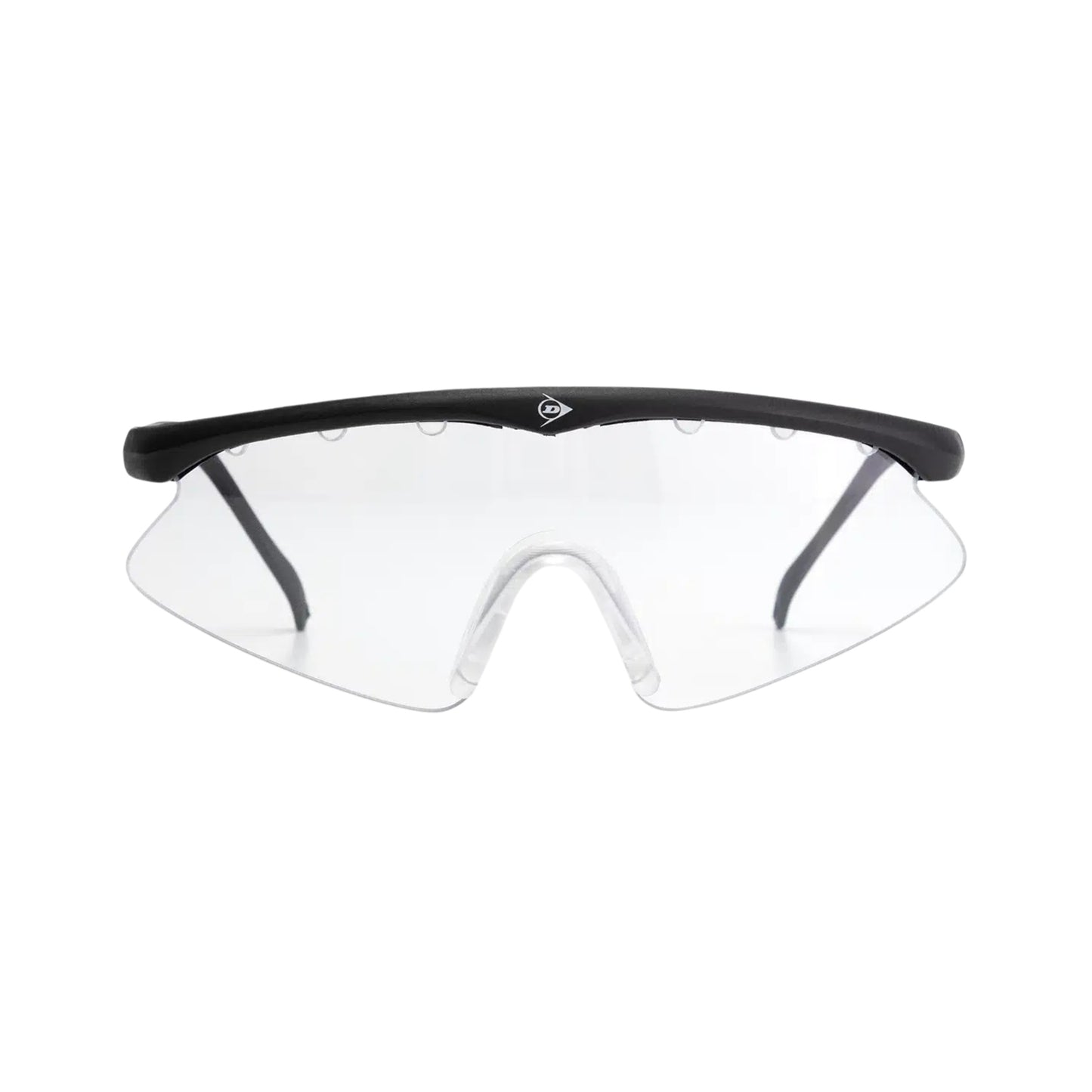 Clear squash glasses with black frame on a white background