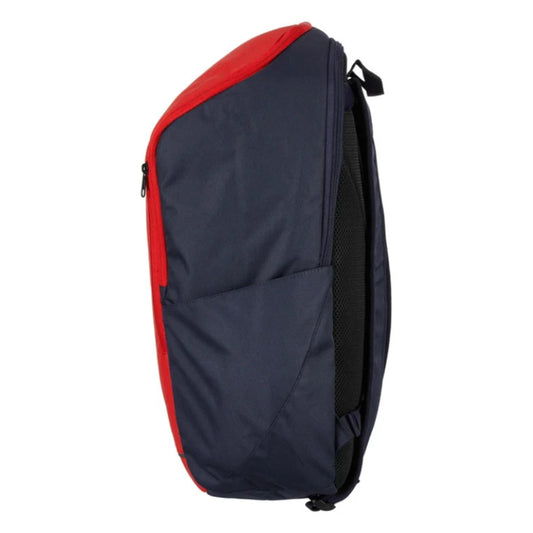 Red and navy Yonex backpack on a white background