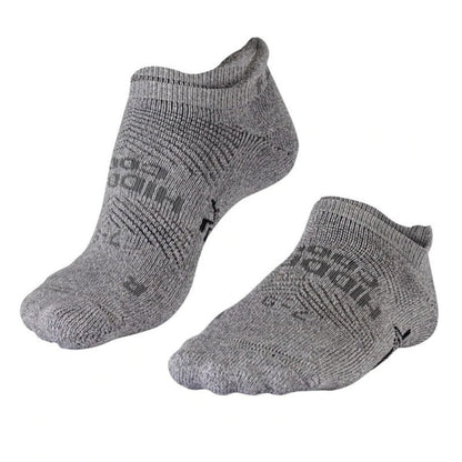 Two gray Falke socks with brand logo on a white background