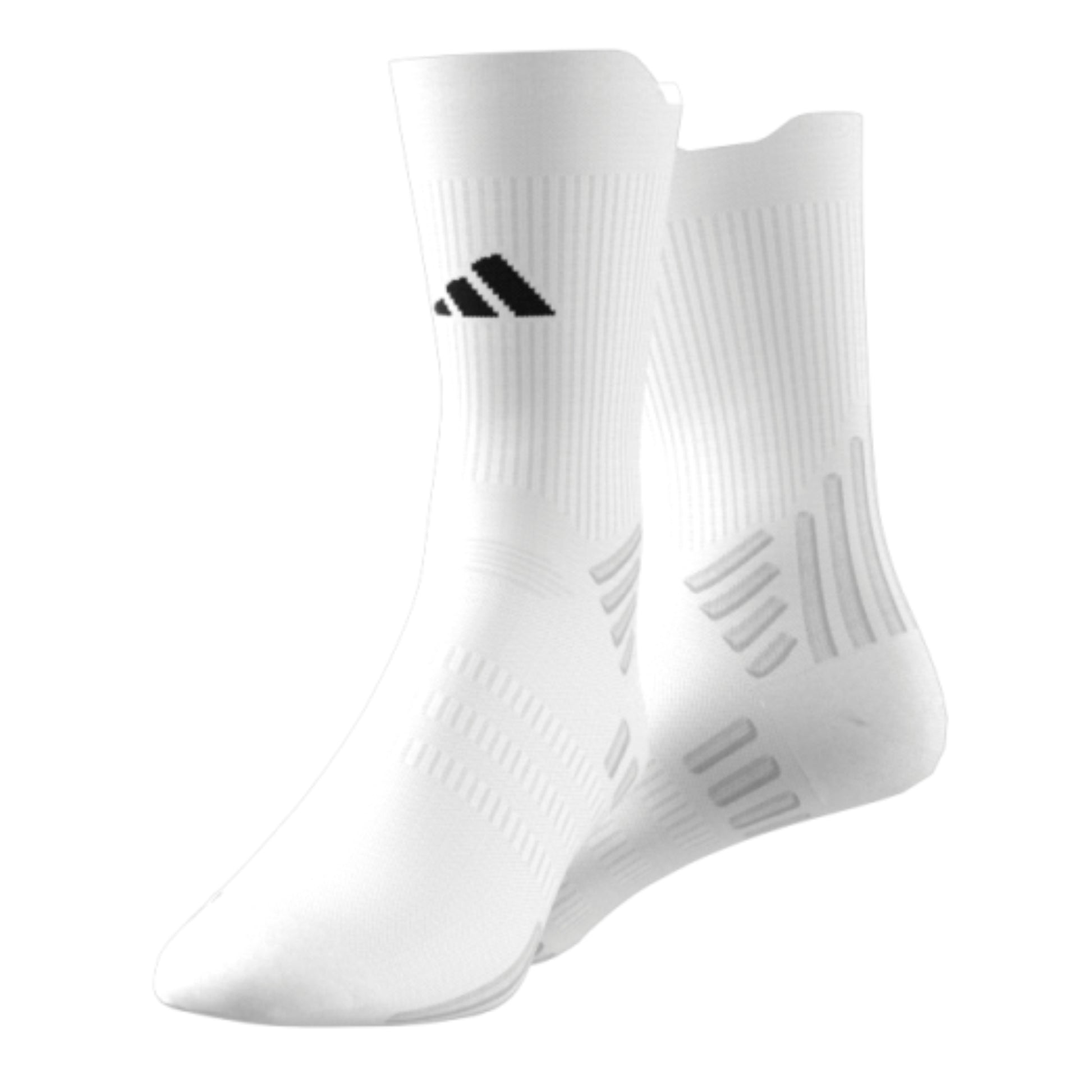 White sock with adidas logo in the front on a white background