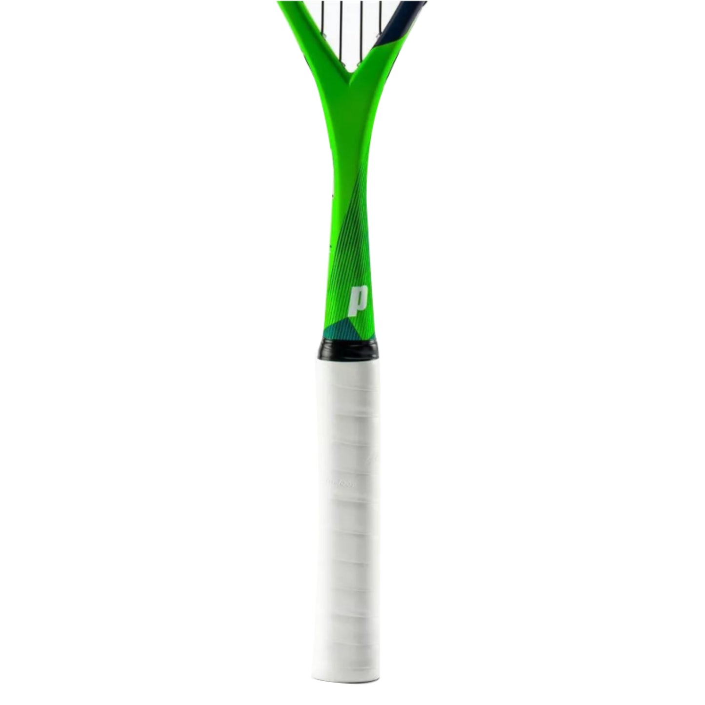 Prince squash racket with green and white design on a white background