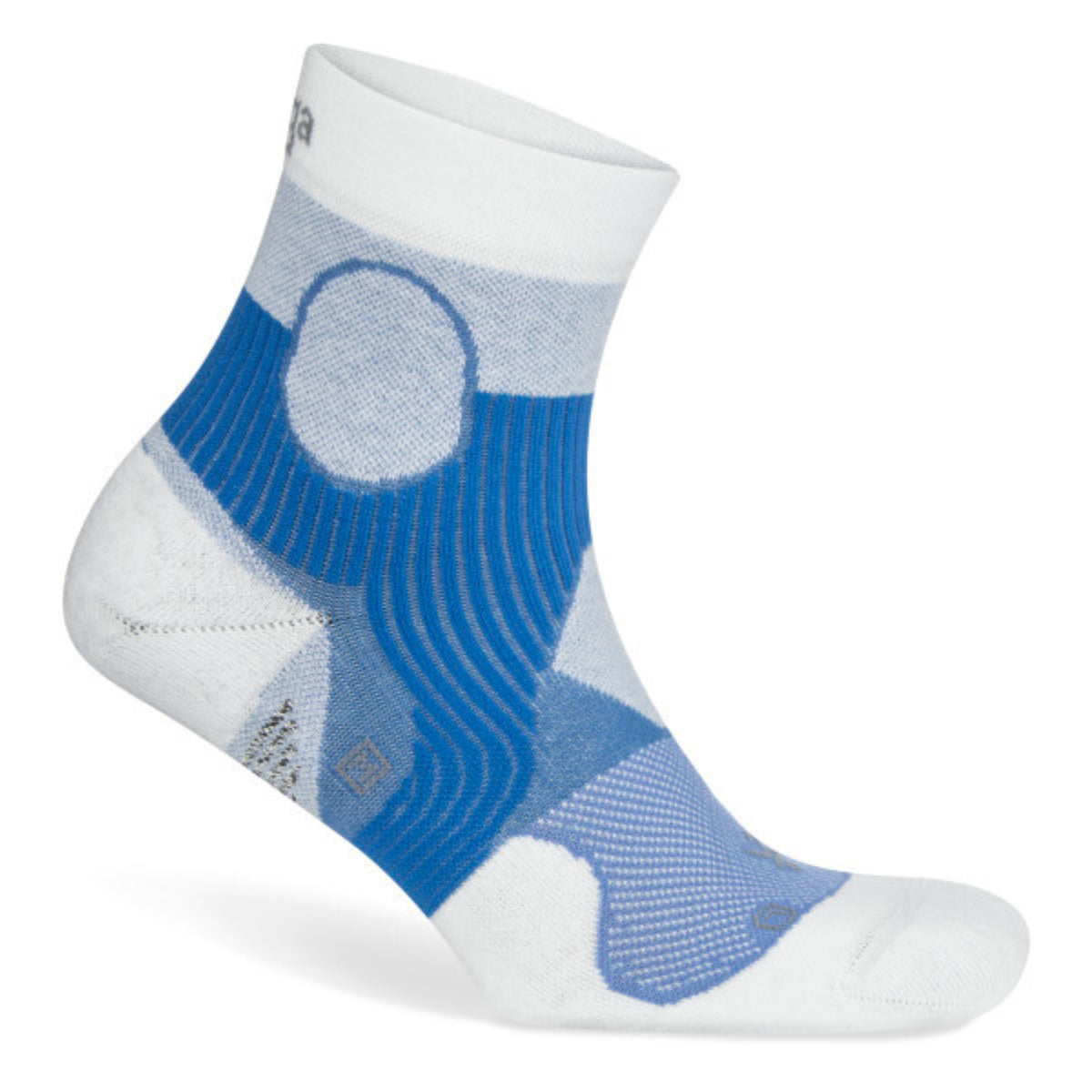 White and blue athletic sock on a white background