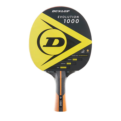 Table tennis bat in it's packaging with Dunlop logo and wording Evolution 1000