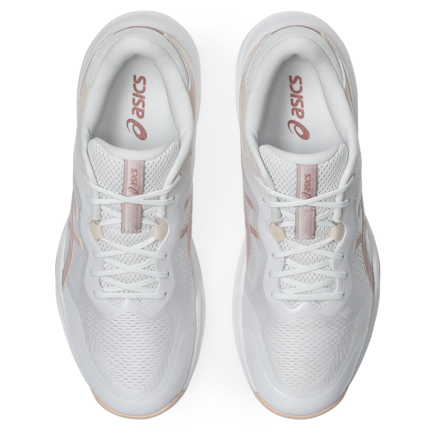 White netball shoes with pink accents on a white background