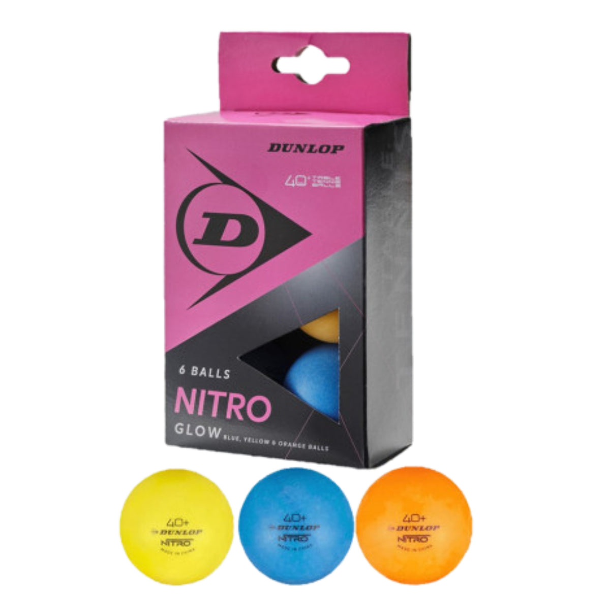 DUNLOP BALL TABLE TENNIS NITRO GLOW 40+ ASSORTED (6)