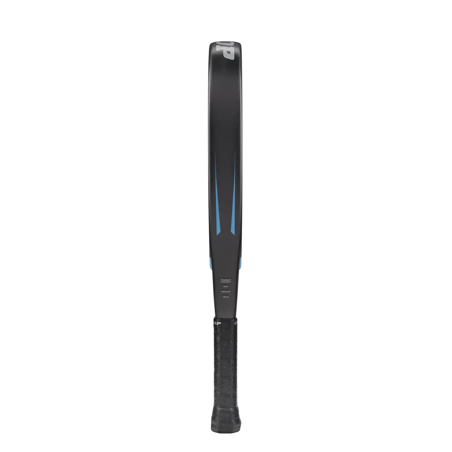 Dunlop FX Jr Padel racket side view with blue and black design on a white background